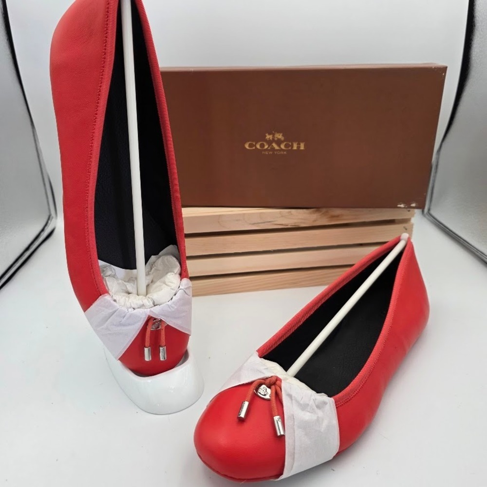 Coach Red Ballet Flats with White Accent